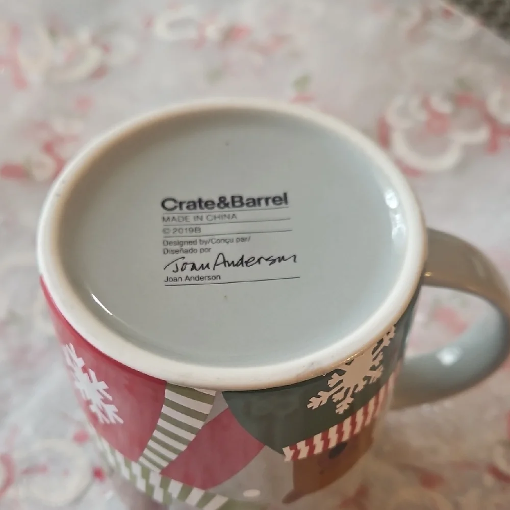 Gray Mug with Red and Green Bear Design From Crate & Barrel